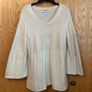 Women’s button front woven sweater, beige, size XL